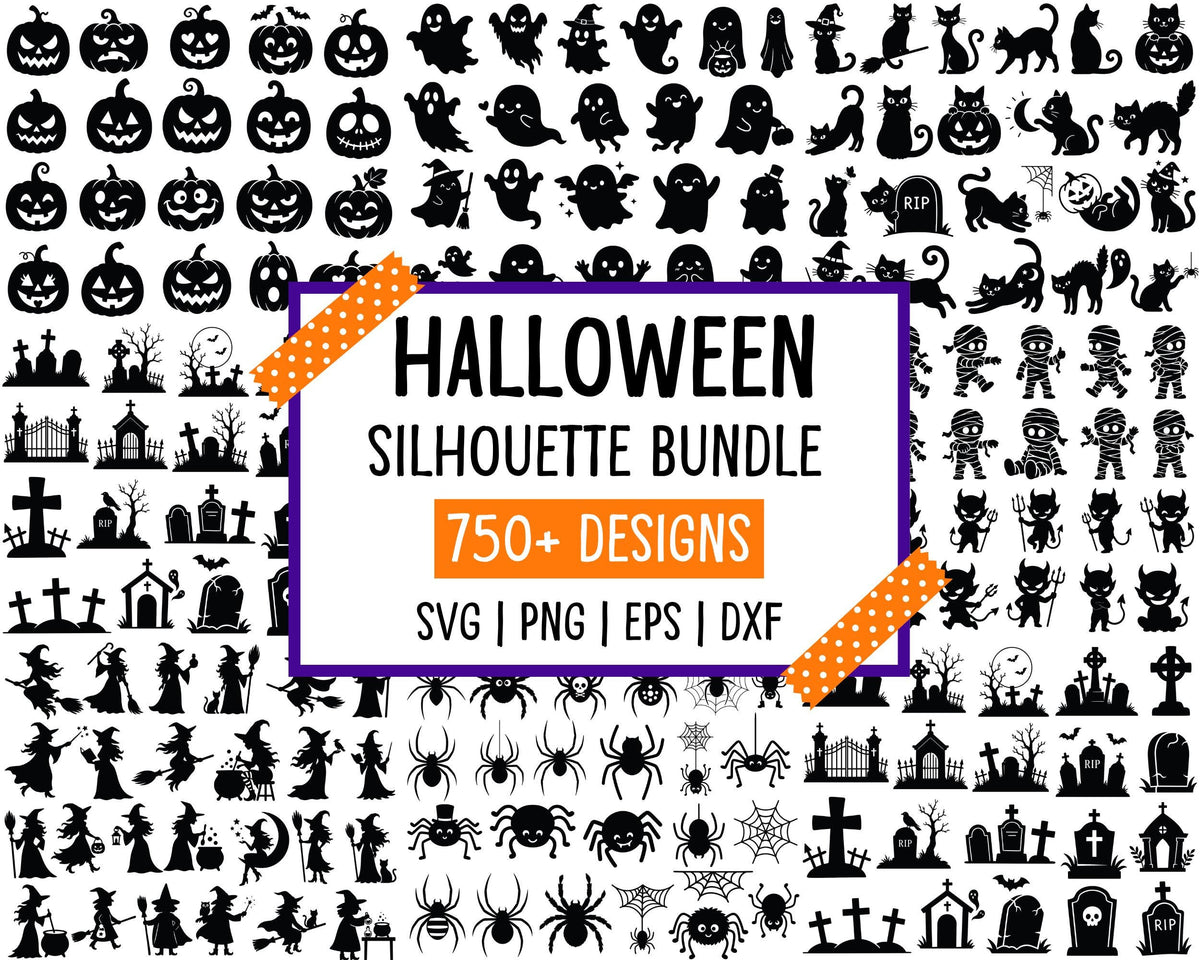 Halloween Ghost and Witch Silhouette SVG Cut Files Bundle Digital Download