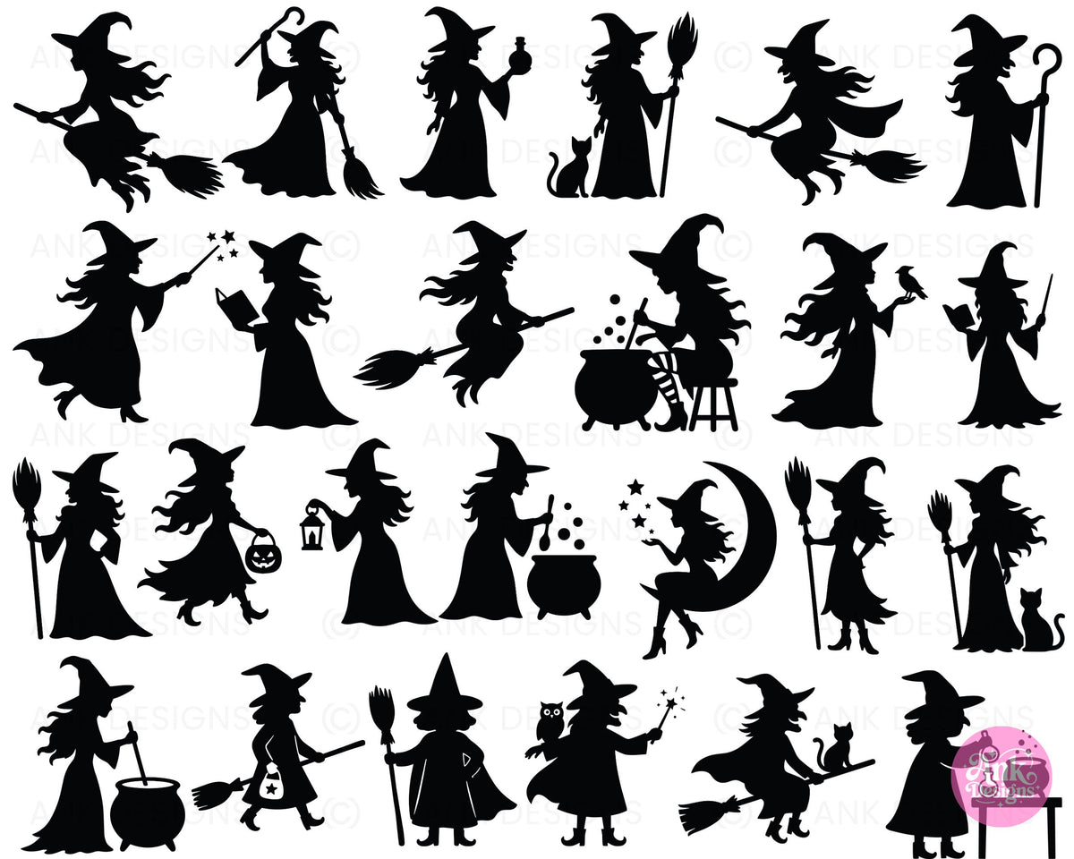 Halloween Ghost and Witch Silhouette SVG Cut Files Bundle Digital Download