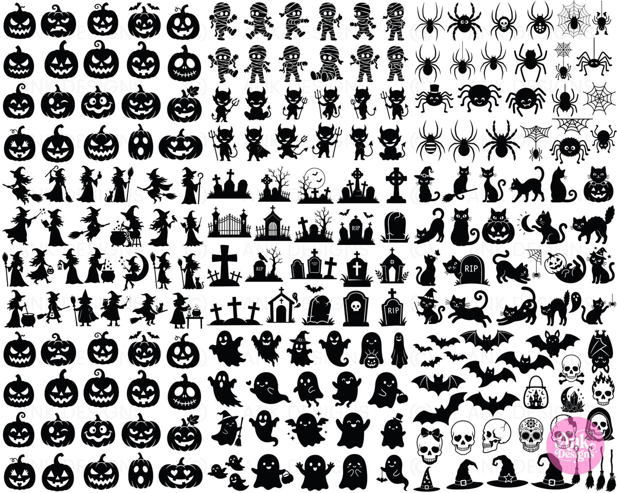 Halloween Ghost and Witch Silhouette SVG Cut Files Bundle Digital Download