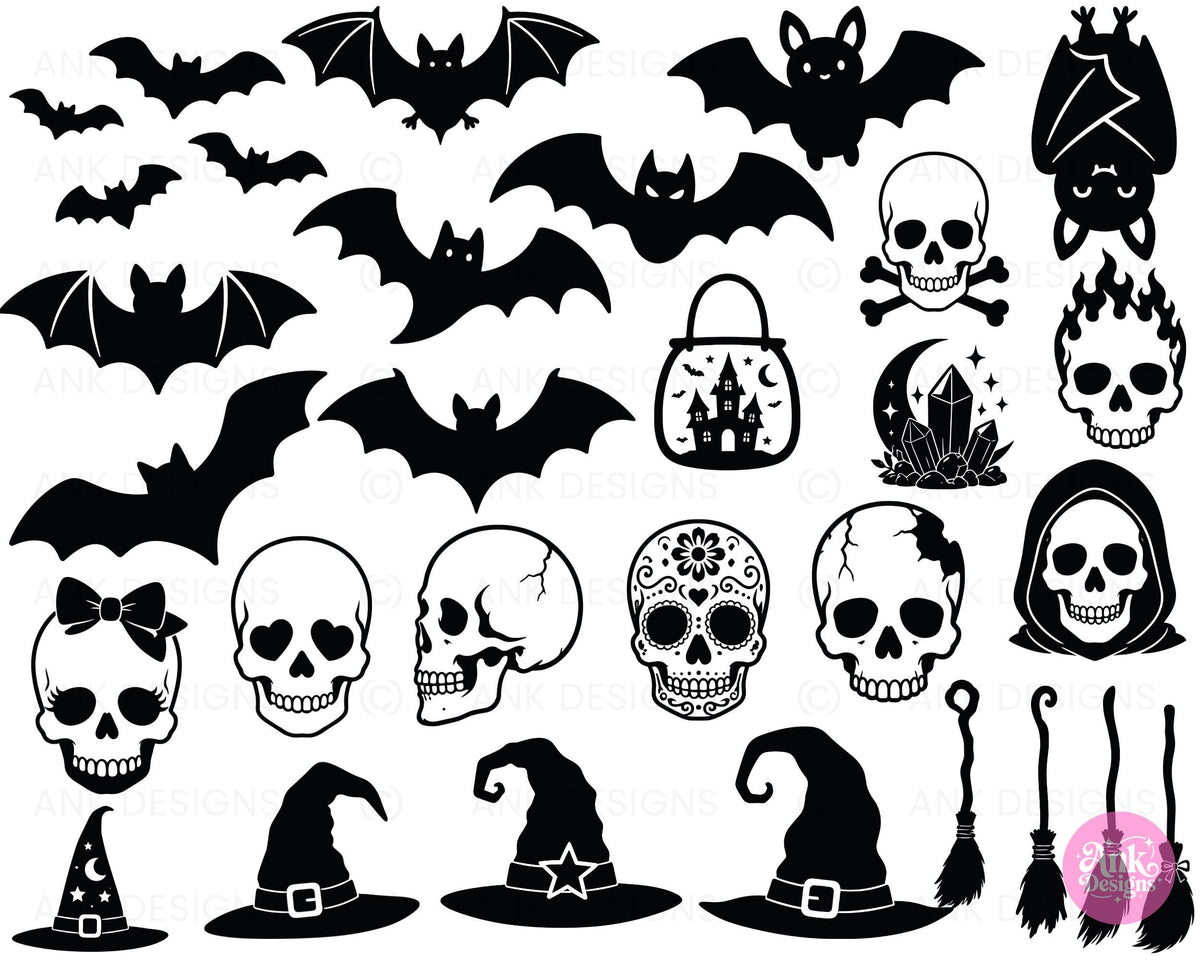 Halloween Ghost and Witch Silhouette SVG Cut Files Bundle Digital Download