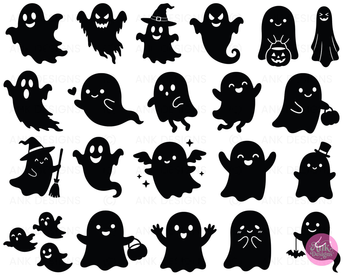 Halloween Ghost and Witch Silhouette SVG Cut Files Bundle Digital Download